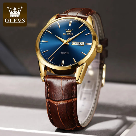 Mens Leather Strap Quartz Watch