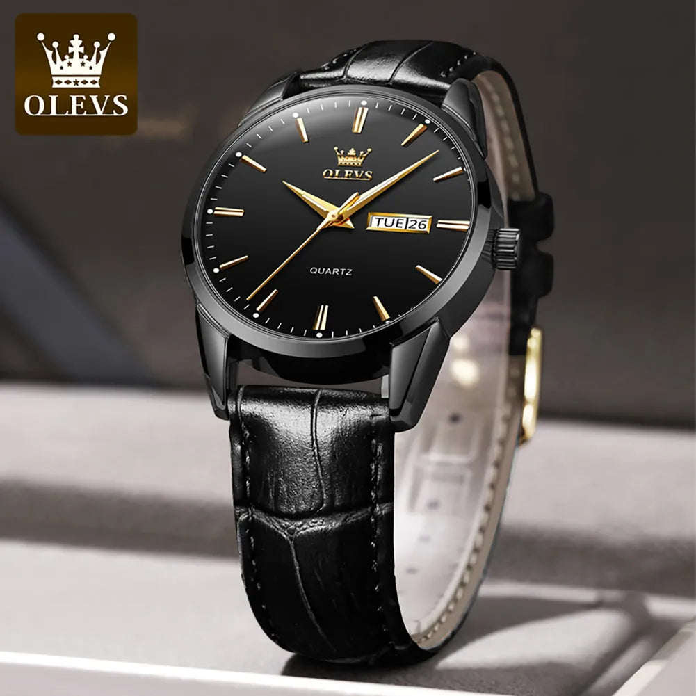 Mens Leather Strap Quartz Watch