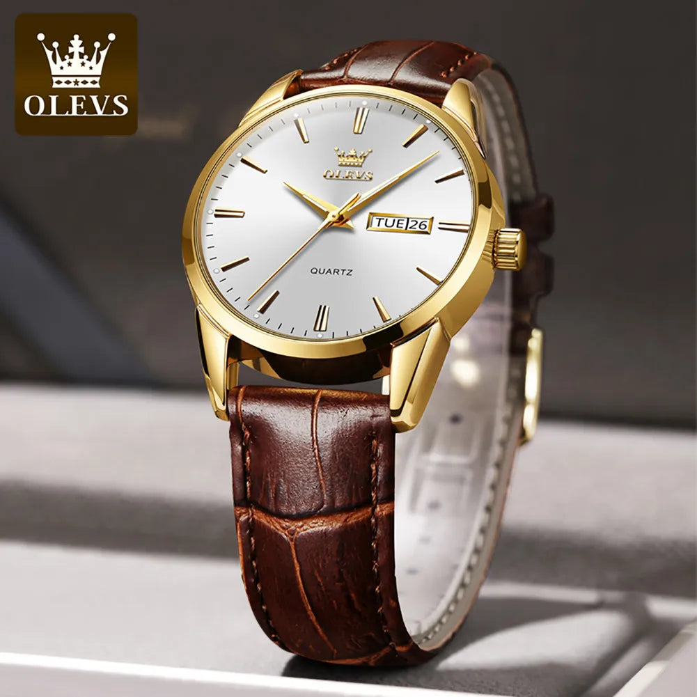 Mens Leather Strap Quartz Watch